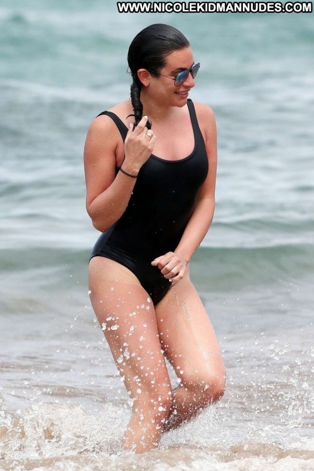 Lea Michele The Beach Hawaii Paparazzi Beach Black Swimsuit Celebrity