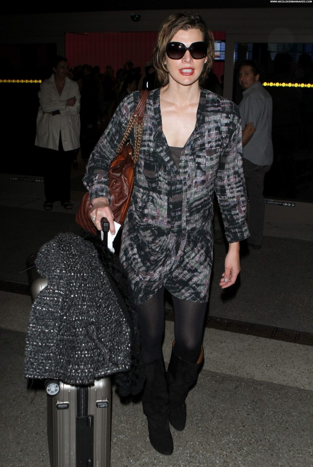Milla Jovovich Lax Airport Beautiful Posing Hot Celebrity Babe High